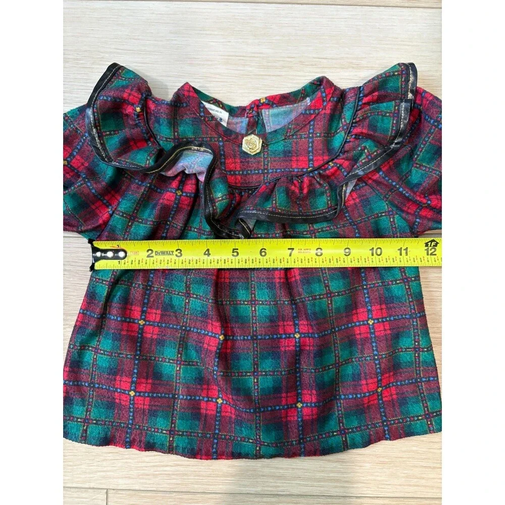 VINTAGE Jackie's Girls 3T Plaid Ruffle Top Pants Set Christmas Tartan Made in US - Picture 9 of 14